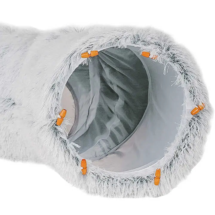 Grey Luxury Plush Cat Bed with Hidden Tunnel - Soft Round Pet Bed for Cats and Small Dogs - Pet Care > Cat Supplies >