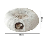 Grey Luxury Plush Cat Bed with Hidden Tunnel - Soft Round Pet Bed for Cats and Small Dogs - Pet Care > Cat Supplies >