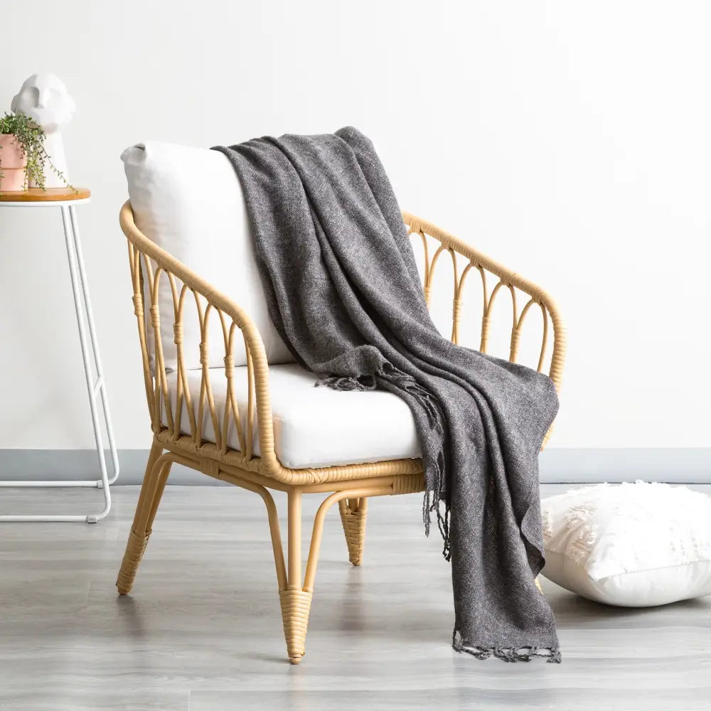 Grey Lygon Wool Acrylic Throw by Cloud Linen - Home & Garden > Decor > Cushions & Throws