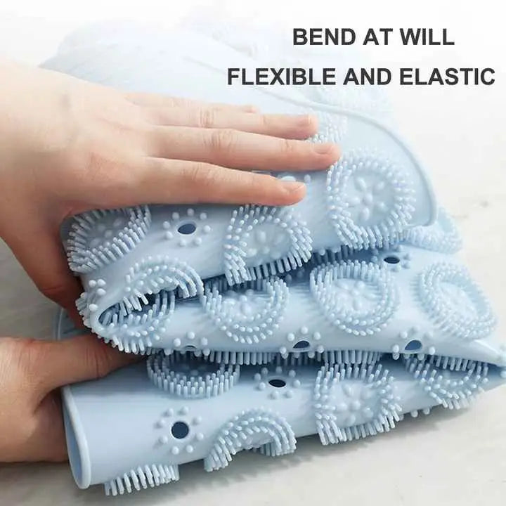 Grey Non-Slip Round Shower Foot Scrubber Mat - Soft Silicone Massage Pad for Foot Cleaning - Home & Garden > Bathroom