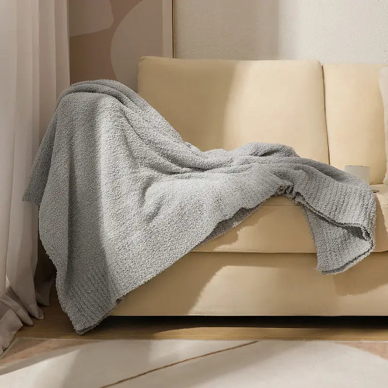Grey Plush Solid Color Knitted Blanket for Sofa and Office - Cozy Comfort - Home & Garden > Bedding > Blankets & Throws