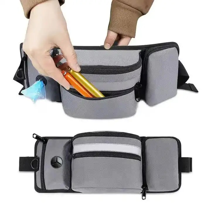 Grey Portable Dog Training Bag - Multi-Function Pet Snack Pouch Waste Bag Holder and Training Waist Bag for Dog Walking