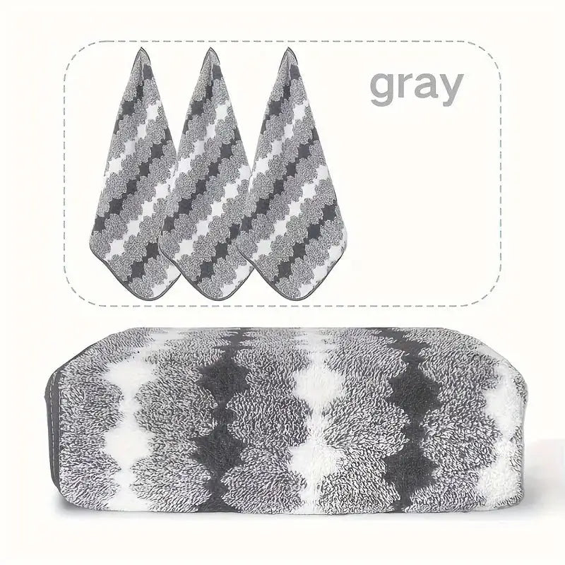 Grey Premium Coral Fleece Towel Set - 1 Bath Towel (88x170cm) + 3 Hand Towels (35x35cm) - Soft Absorbent