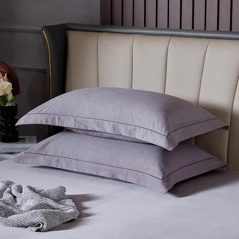 Grey Pure Cotton Flannel Pillowcase Set - Soft Thickened Solid Color (Pair 48x74cm) - Home & Garden > Bedding >