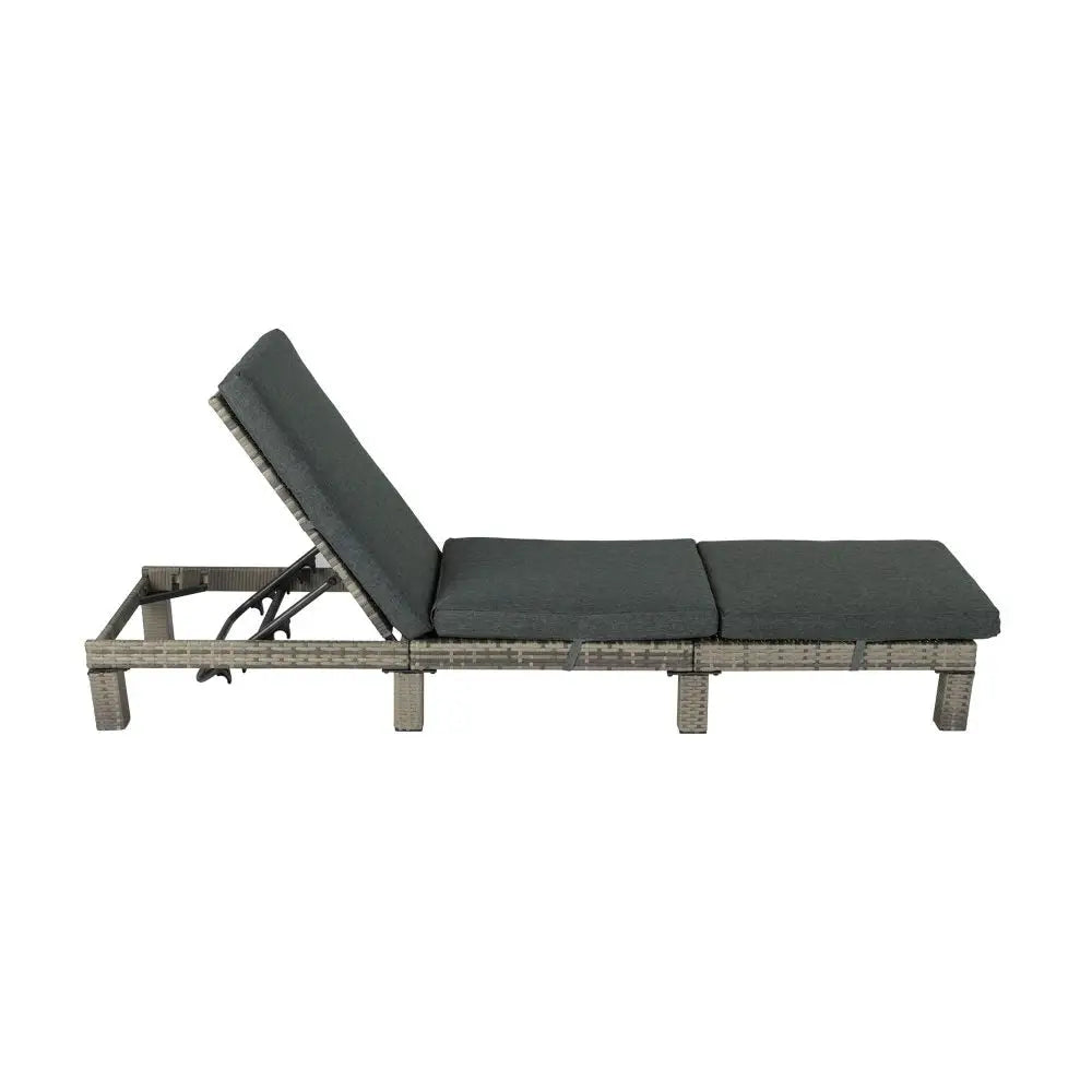 Grey Rattan Sunbed with Adjustable Recline - Furniture > Outdoor