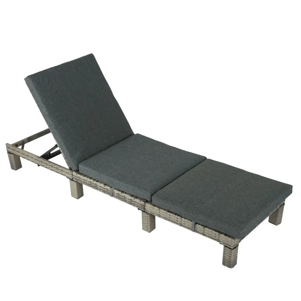 Grey Rattan Sunbed with Adjustable Recline - Furniture > Outdoor