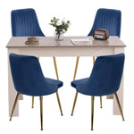 Grey Rectangular Dining Table with 4x Blue Velvet Chairs - Furniture > Dining