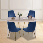 Grey Rectangular Dining Table with 4x Blue Velvet Chairs - Furniture > Dining
