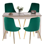 Grey Rectangular Dining Table with 4x Green Velvet Chairs - Furniture > Dining