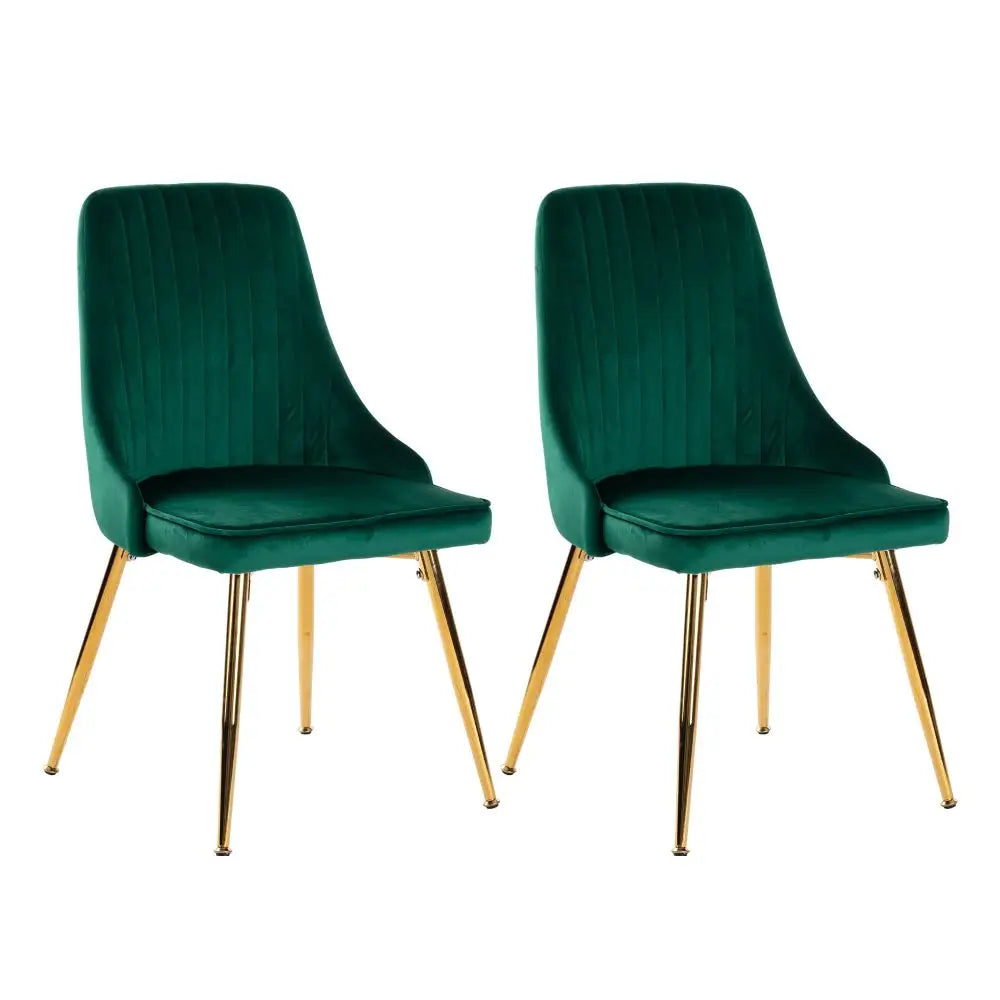 Grey Rectangular Dining Table with 4x Green Velvet Chairs - Furniture > Dining