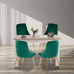 Grey Rectangular Dining Table with 4x Green Velvet Chairs - Furniture > Dining