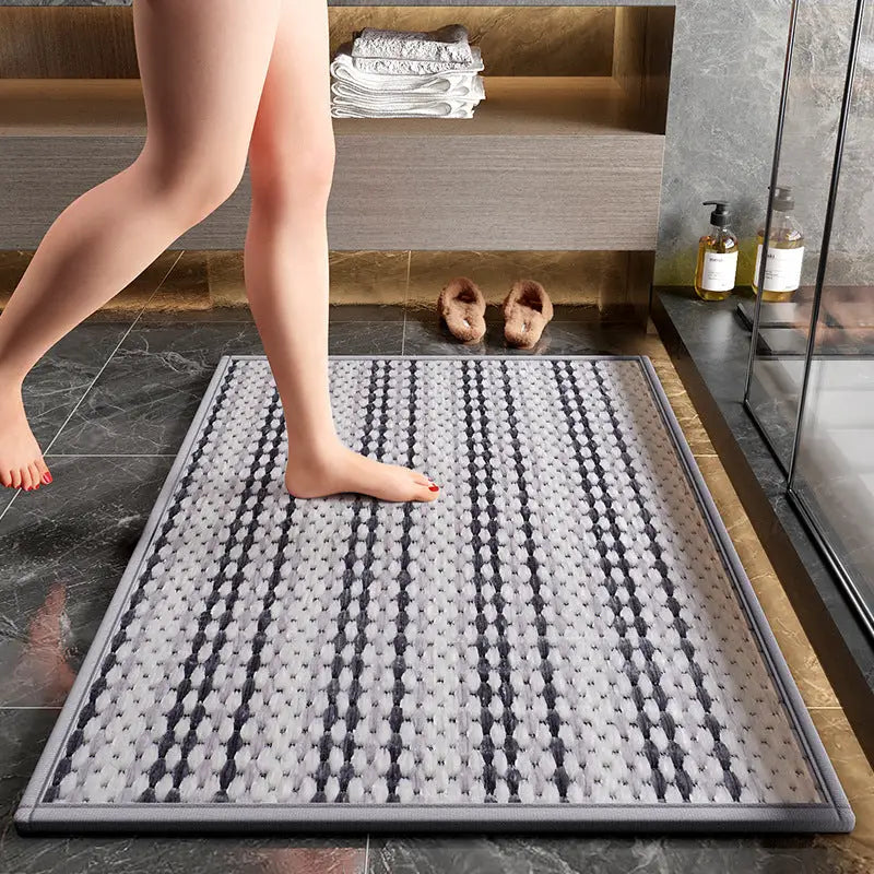 Grey Safe & Dry Bathroom Mat - Non-Slip Absorbent Bath Rug 40x60cm - Home & Garden > Bathroom Accessories > Bath Mats &