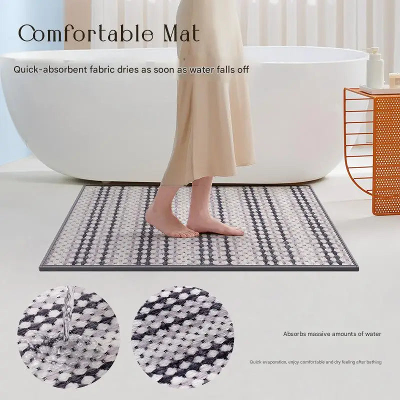 Grey Safe & Dry Bathroom Mat - Non-Slip Absorbent Bath Rug 40x60cm - Home & Garden > Bathroom Accessories > Bath Mats &