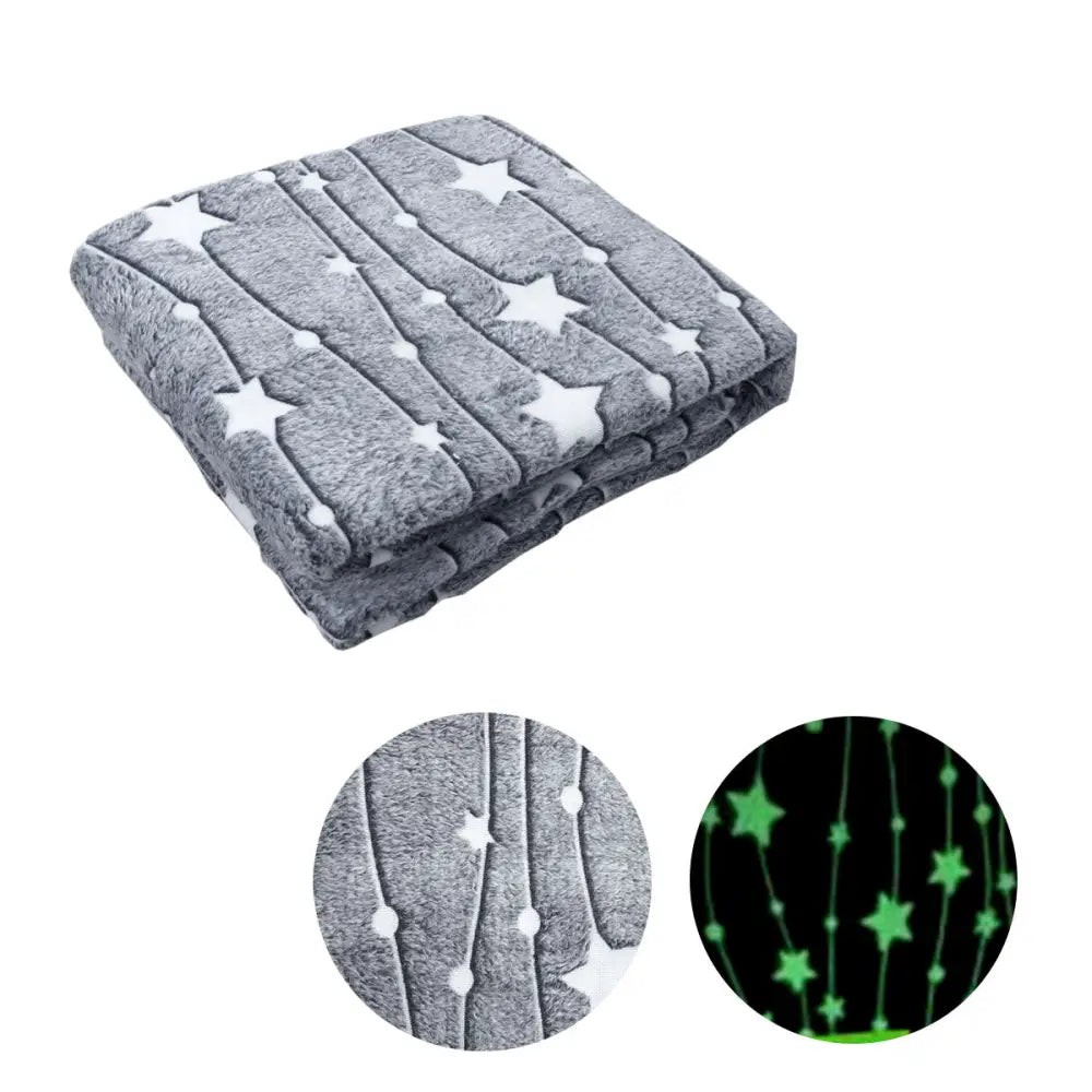 Grey Stars Glow in the Dark Throw Rug 125x152 cm - Home & Garden > Bedding