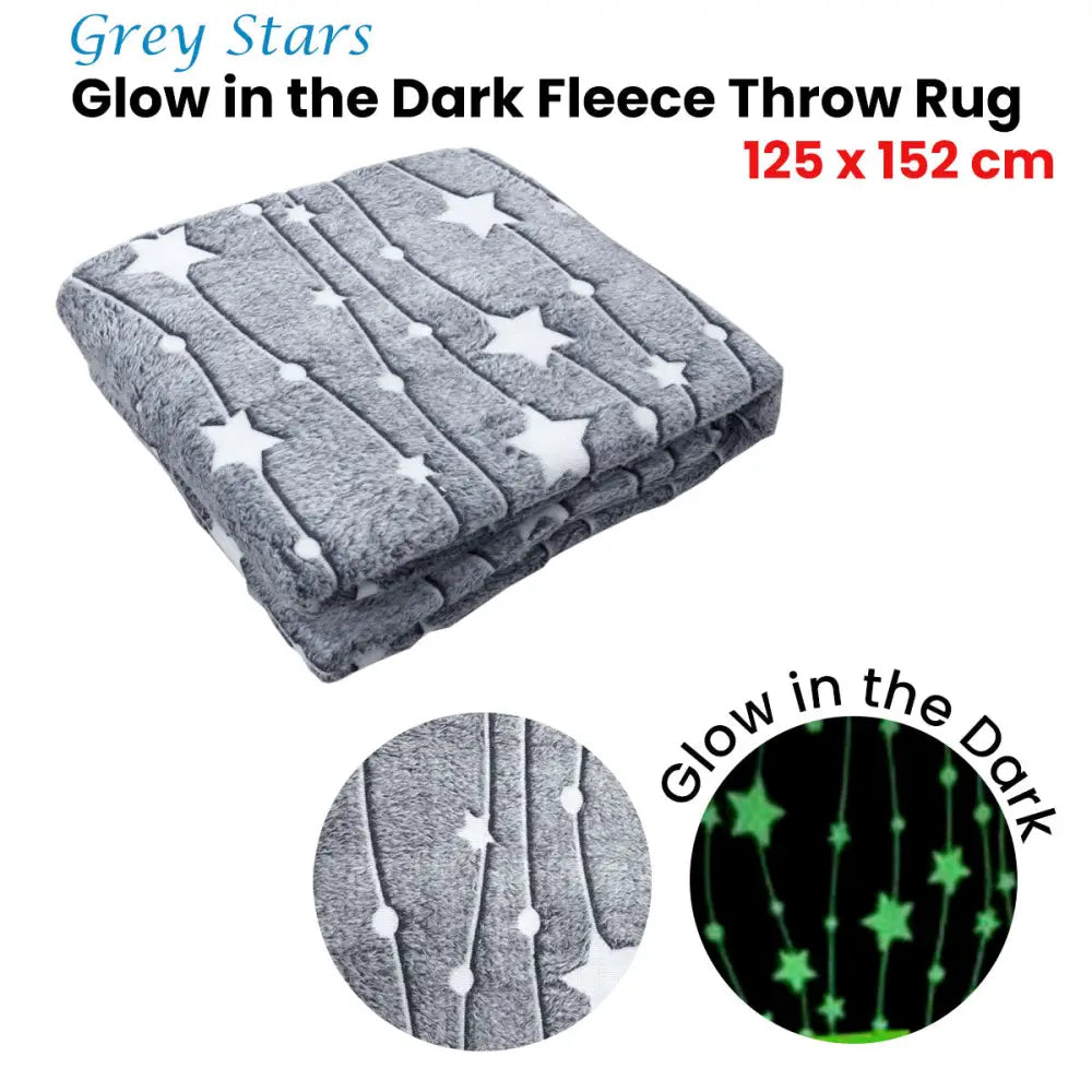 Grey Stars Glow in the Dark Throw Rug 125x152 cm - Home & Garden > Bedding