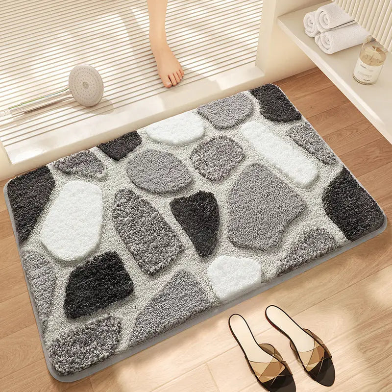 Grey Stone Bath Mat - Super Absorbent Non-Slip Bathroom Floor Mat - 40x60cm - Home & Garden > Bathroom Accessories >