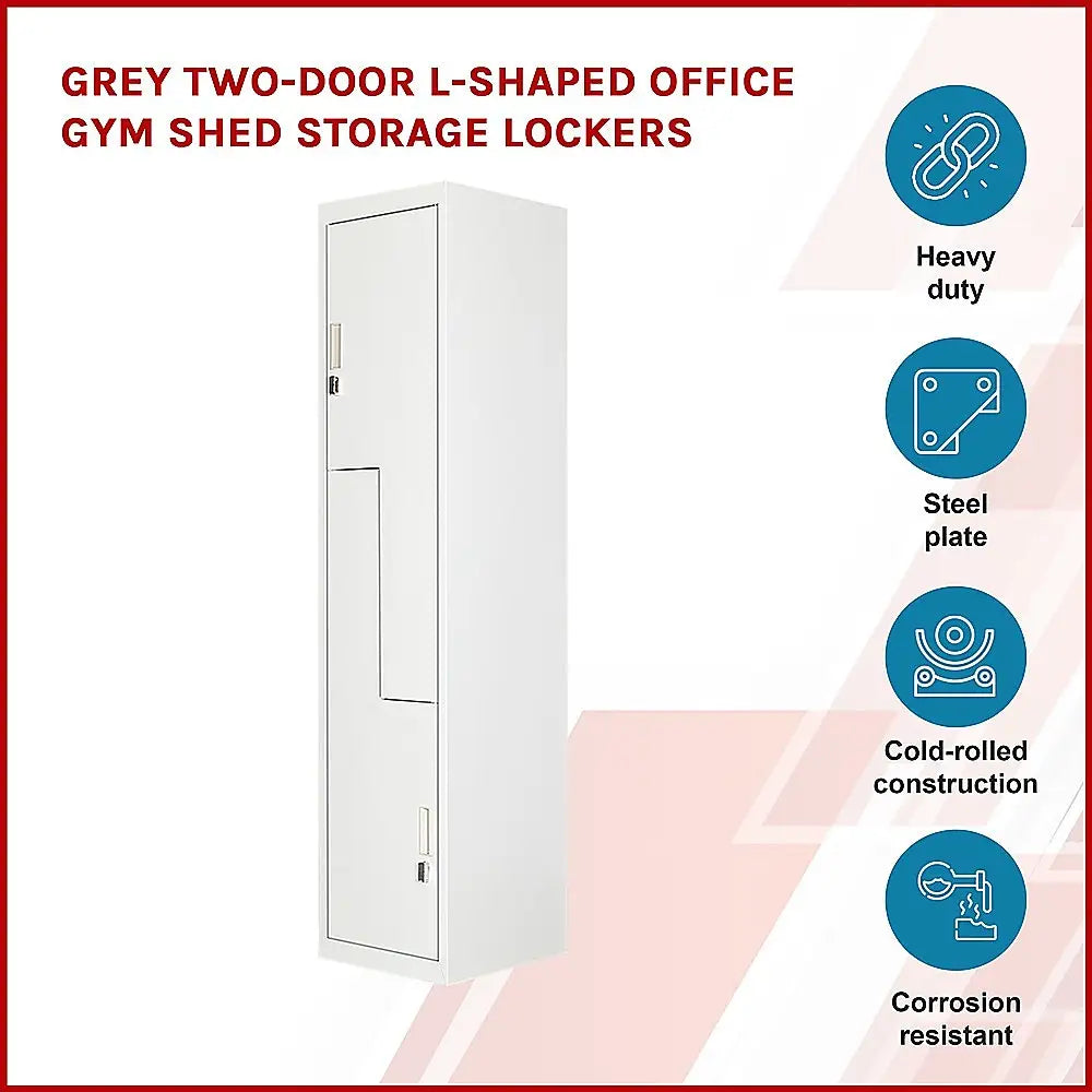 Grey Two-Door L-shaped Office Gym Shed Storage Lockers - Furniture > Office
