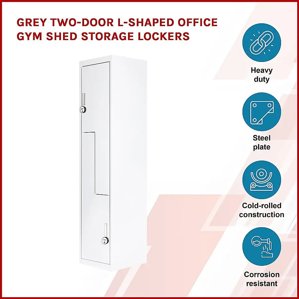 Grey Two-Door L-shaped Office Gym Shed Storage Lockers - Furniture > Office