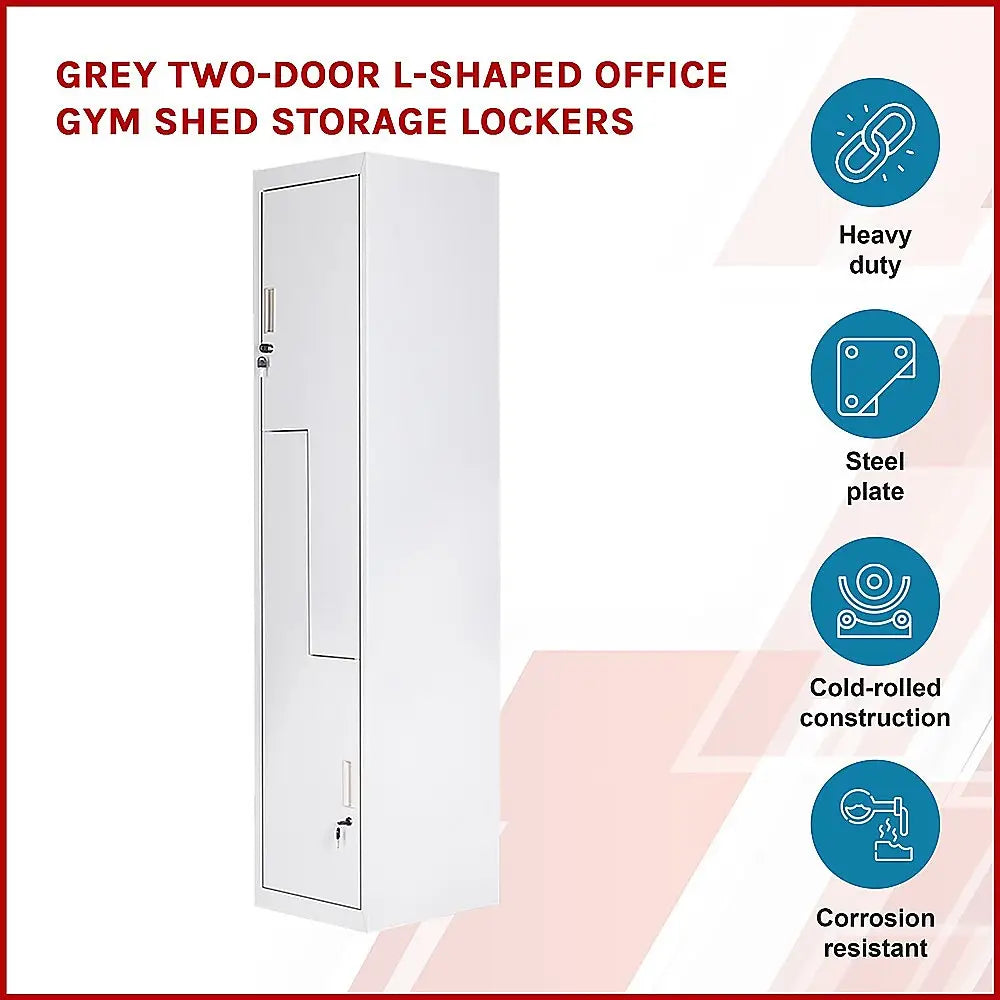 Grey Two-Door L-shaped Office Gym Shed Storage Lockers - Furniture > Office
