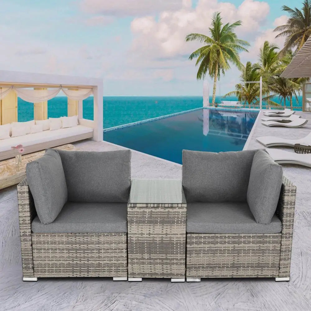 Grey Wicker End Table - Furniture > Outdoor