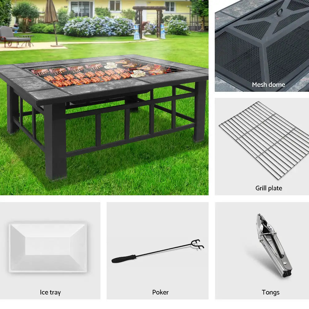 Grillz Fire Pit BBQ Grill Ice Bucket 3-In-1 Table - Home & Garden > Firepits