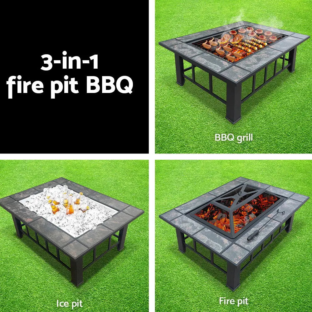 Grillz Fire Pit BBQ Grill Ice Bucket 3-In-1 Table - Home & Garden > Firepits