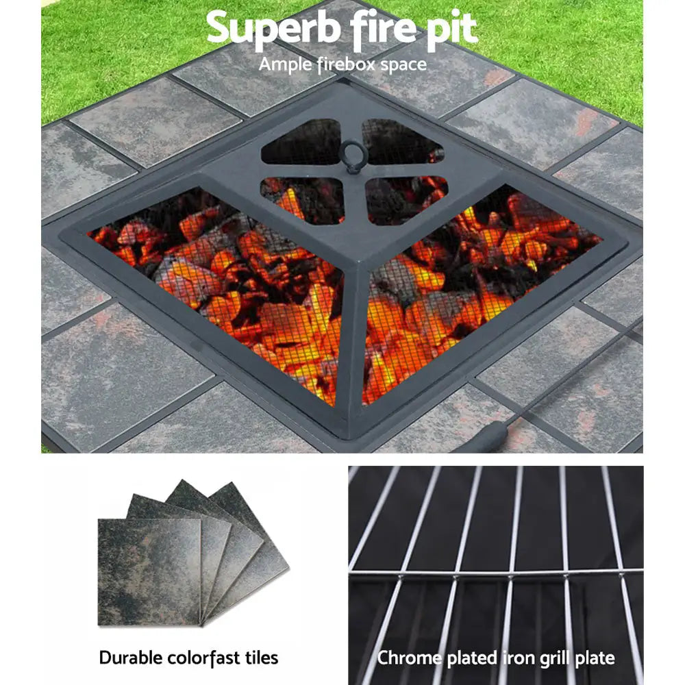 Grillz Fire Pit BBQ Grill Ice Bucket 4-In-1 Table - Home & Garden > Firepits