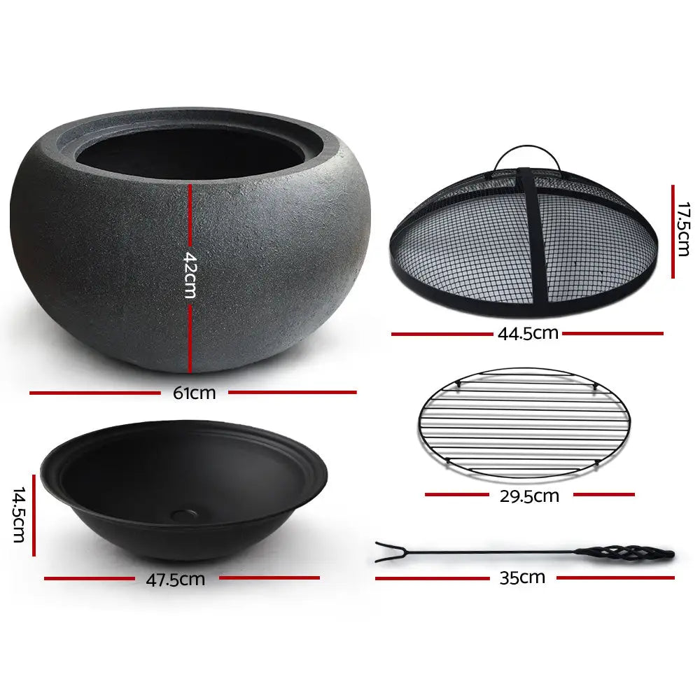 Grillz Fire Pit Bowl Black 61cm - Home & Garden > Firepits