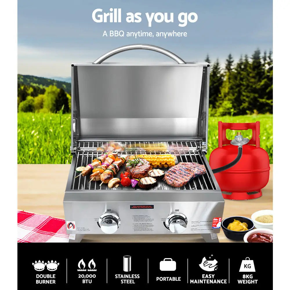 Grillz Portable Gas BBQ Grill 2 Burners - Home & Garden > BBQ
