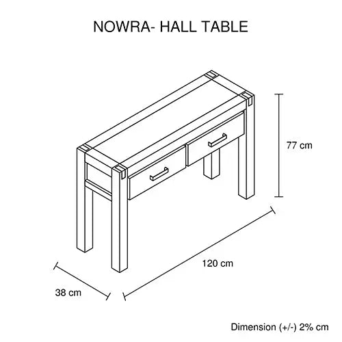 Hall Table 2 Storage Drawers Solid Acacia Wooden Frame Hallway in Oak Color - Furniture > Living Room