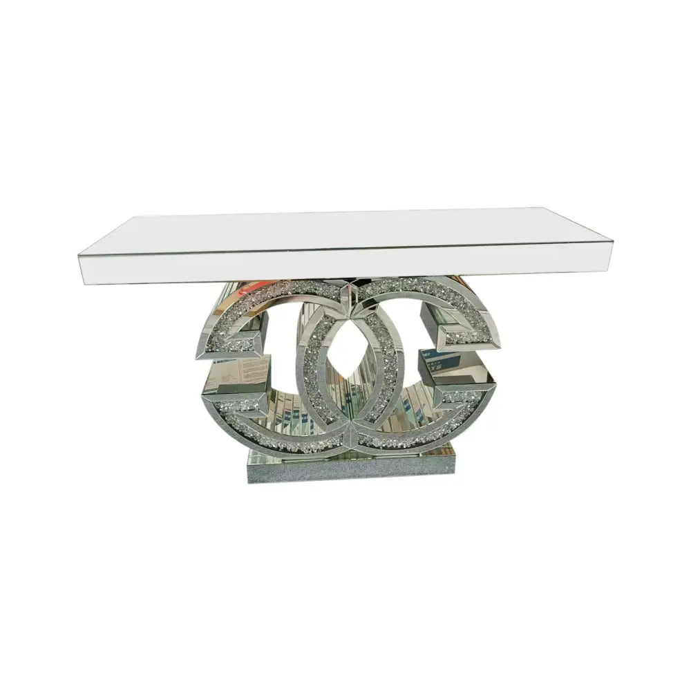Hall Table MDF & Mirror & Crushed Acrylic Diamonds Silver Colour - Furniture > Dining > Buffets & Sideboards