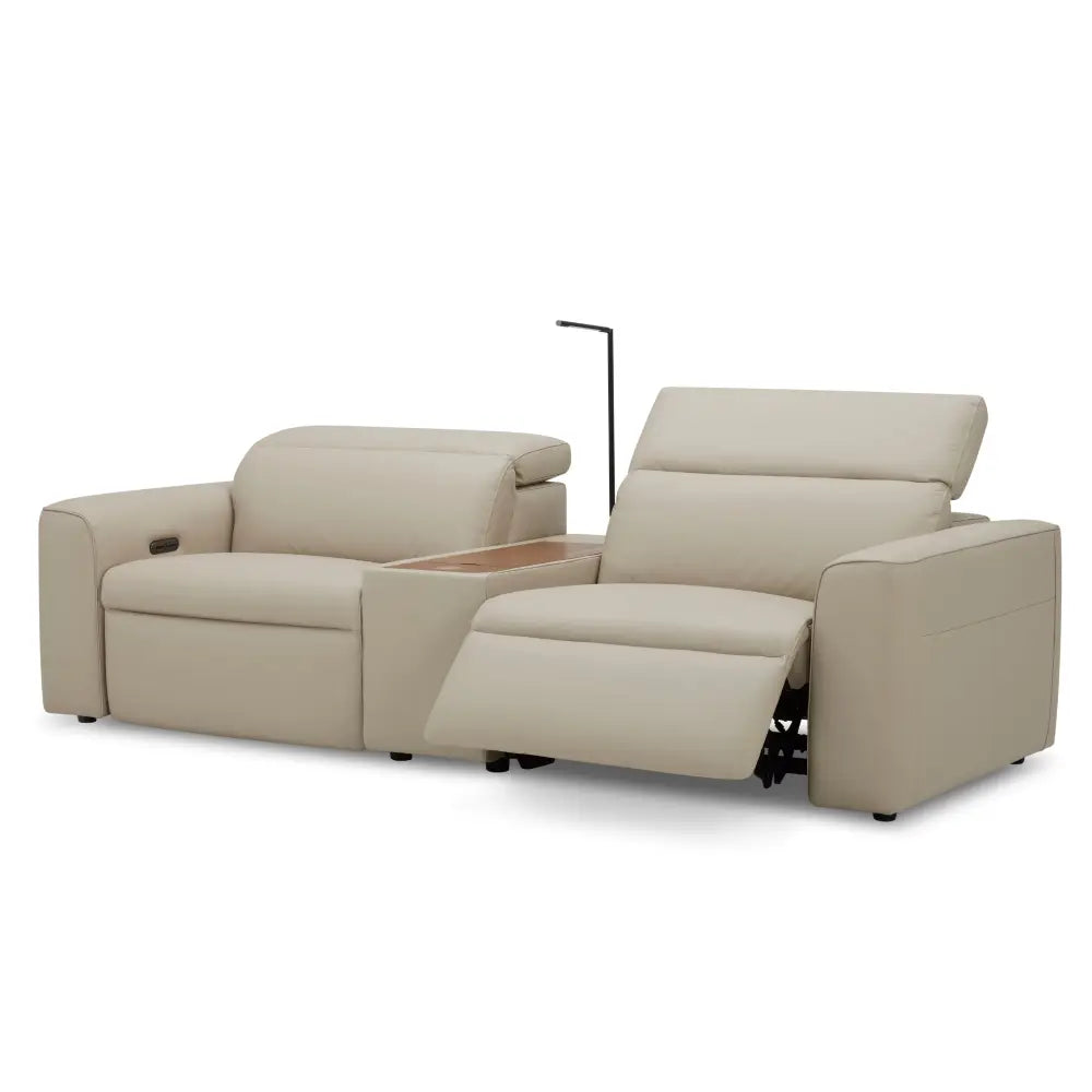 Hallie 2 Seater Genuine Leather Sofa Lounge Electric Powered Recliner Beige - Furniture > Sofas
