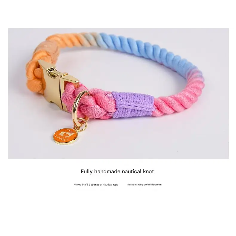 Handmade Gradient Rope Dog Collar & Leash Set - Colorful Braided Cotton (Light green - Size S) - Pet Care > Dog