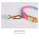 Handmade Gradient Rope Dog Collar & Leash Set - Colorful Braided Cotton (Pink - Size M) - Pet Care > Dog Supplies > Dog