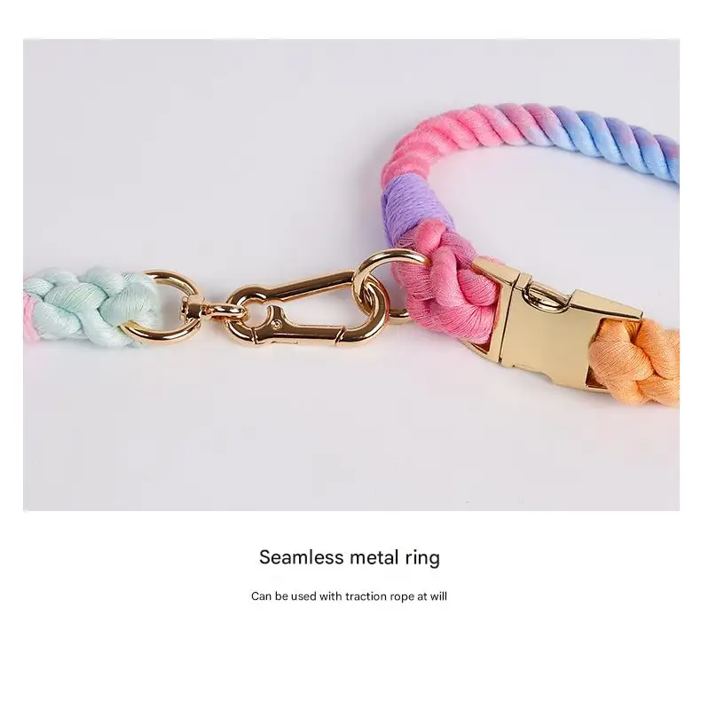 Handmade Gradient Rope Dog Collar & Leash Set - Colorful Braided Cotton (Pink - Size M) - Pet Care > Dog Supplies > Dog