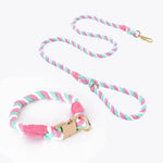 Handmade Gradient Rope Dog Collar & Leash Set - Colorful Braided Cotton (Pink - Size M) - Pet Care > Dog Supplies > Dog