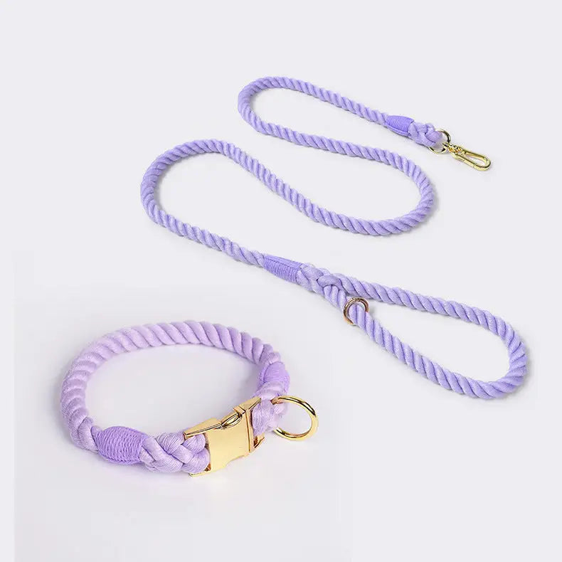 Handmade Rope Dog Collar and Leash Set - Colorful Woven Cotton Cotton (Purple - Size M) - Pet Care > Dog Supplies > Dog