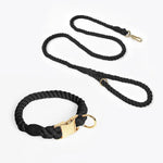Handmade Rope Dog Collar and Leash Set - Colorful Woven Cotton Cotton (Black - Size M) - Pet Care > Dog Supplies > Dog
