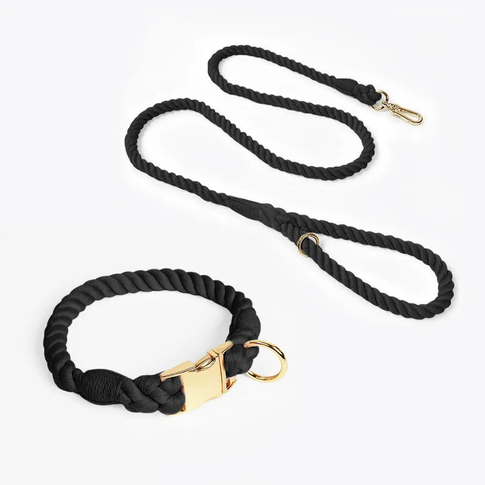 Handmade Rope Dog Collar and Leash Set - Colorful Woven Cotton Cotton (Black - Size M) - Pet Care > Dog Supplies > Dog