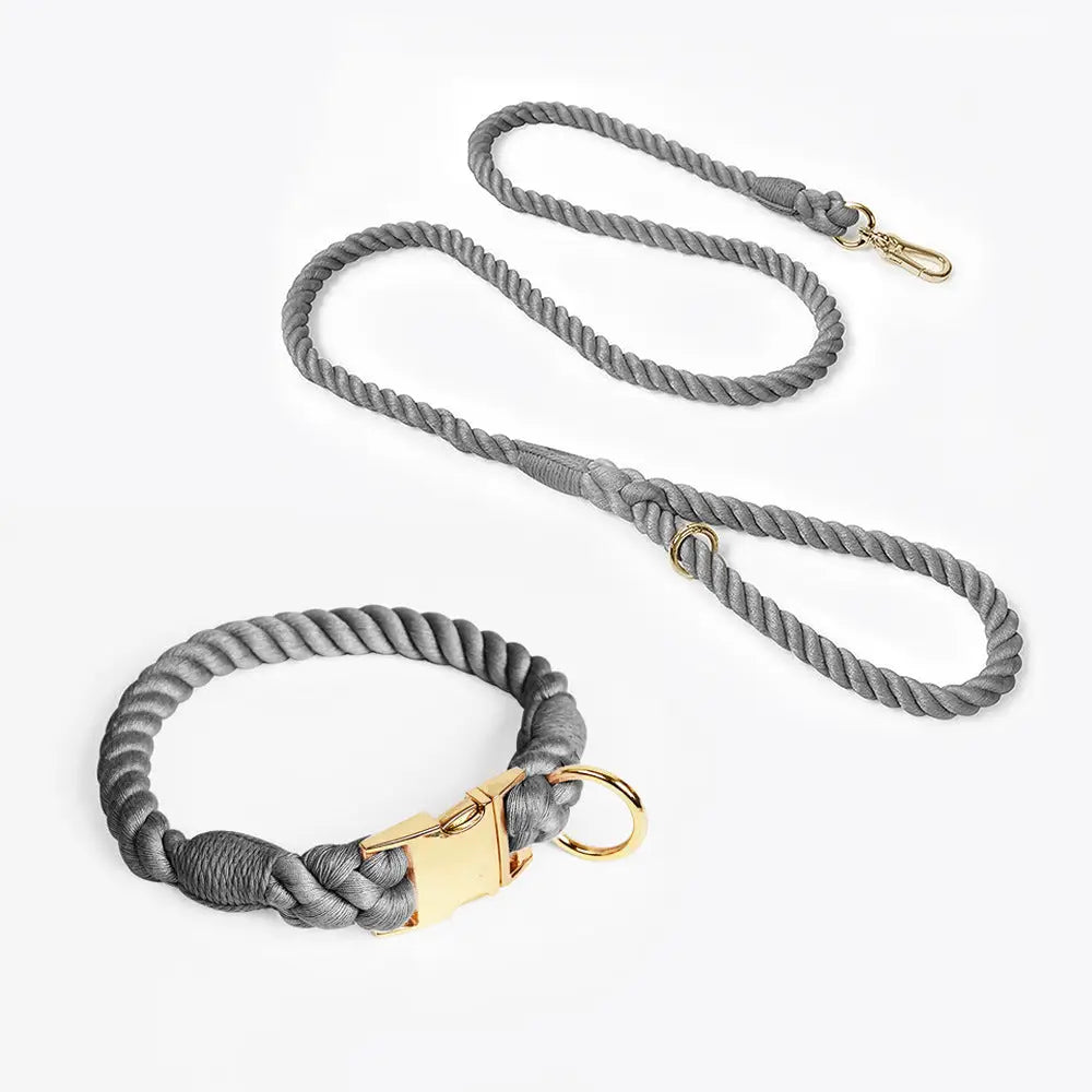 Handmade Rope Dog Collar and Leash Set - Colorful Woven Cotton Cotton (Dark Gray - Size L) - Pet Care > Dog Supplies >