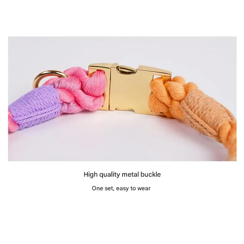 Handmade Rope Dog Collar and Leash Set - Colorful Woven Cotton Cotton (Dark Gray - Size L) - Pet Care > Dog Supplies >
