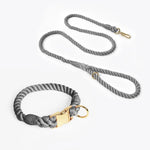 Handmade Rope Dog Collar and Leash Set - Colorful Woven Cotton Cotton (Dark Gray - Size M) - Pet Care > Dog Supplies >