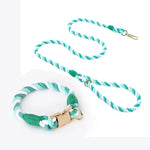 Handmade Rope Dog Collar and Leash Set - Colorful Woven Cotton (Light green - Size XL) - Pet Care > Dog Supplies > Dog