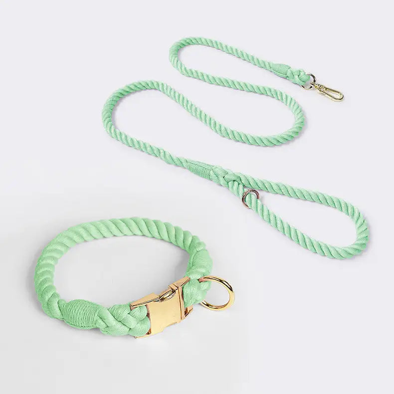 Handmade Rope Dog Collar and Leash Set - Colorful Woven Cotton Cotton (Mint green - Size S) - Pet Care > Dog Supplies >