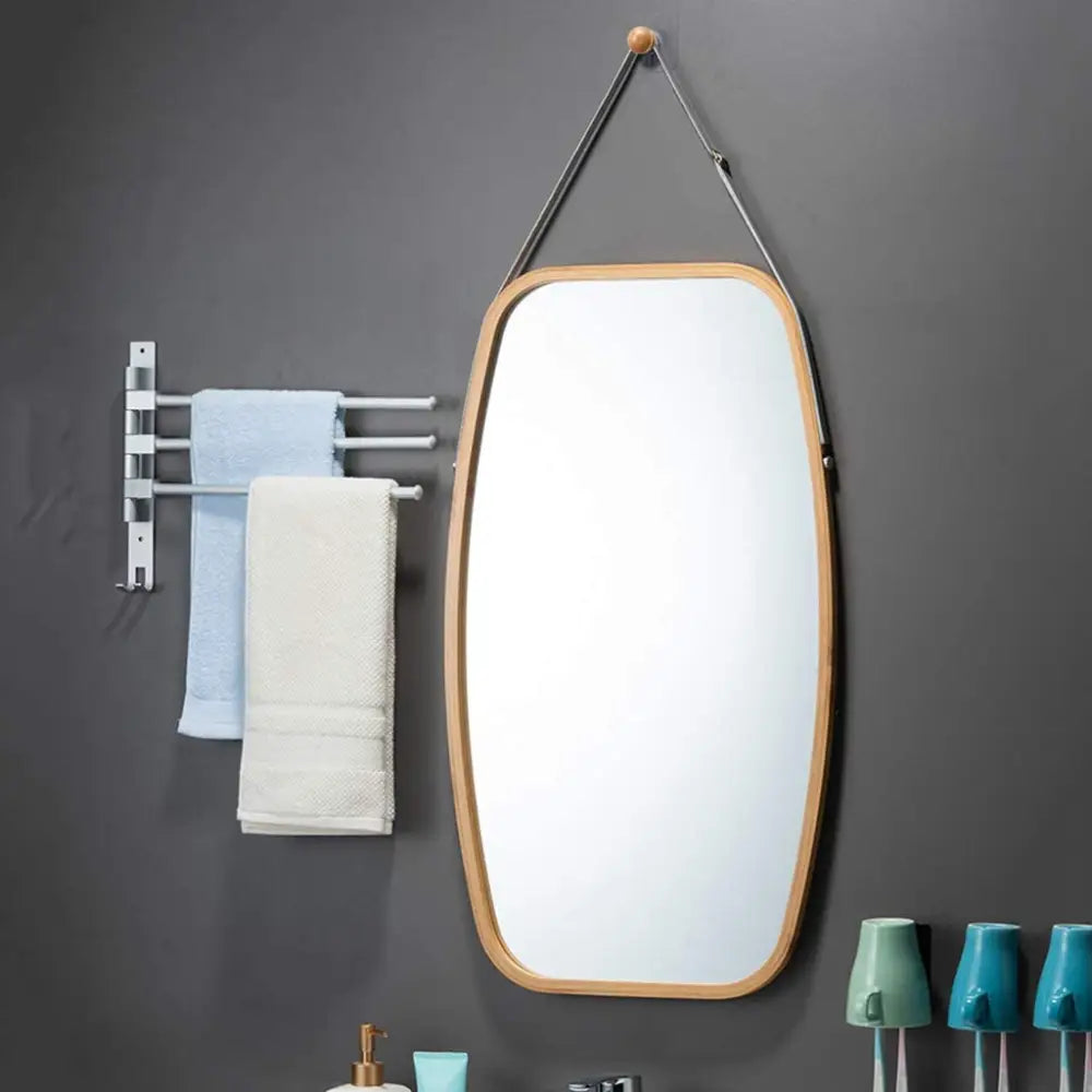 Hanging Full Length Wall Mirror - Solid Bamboo Frame and Adjustable Leather Strap for Bathroom and Bedroom - Health &