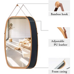 Hanging Full Length Wall Mirror - Solid Bamboo Frame and Adjustable Leather Strap for Bathroom and Bedroom - Health &