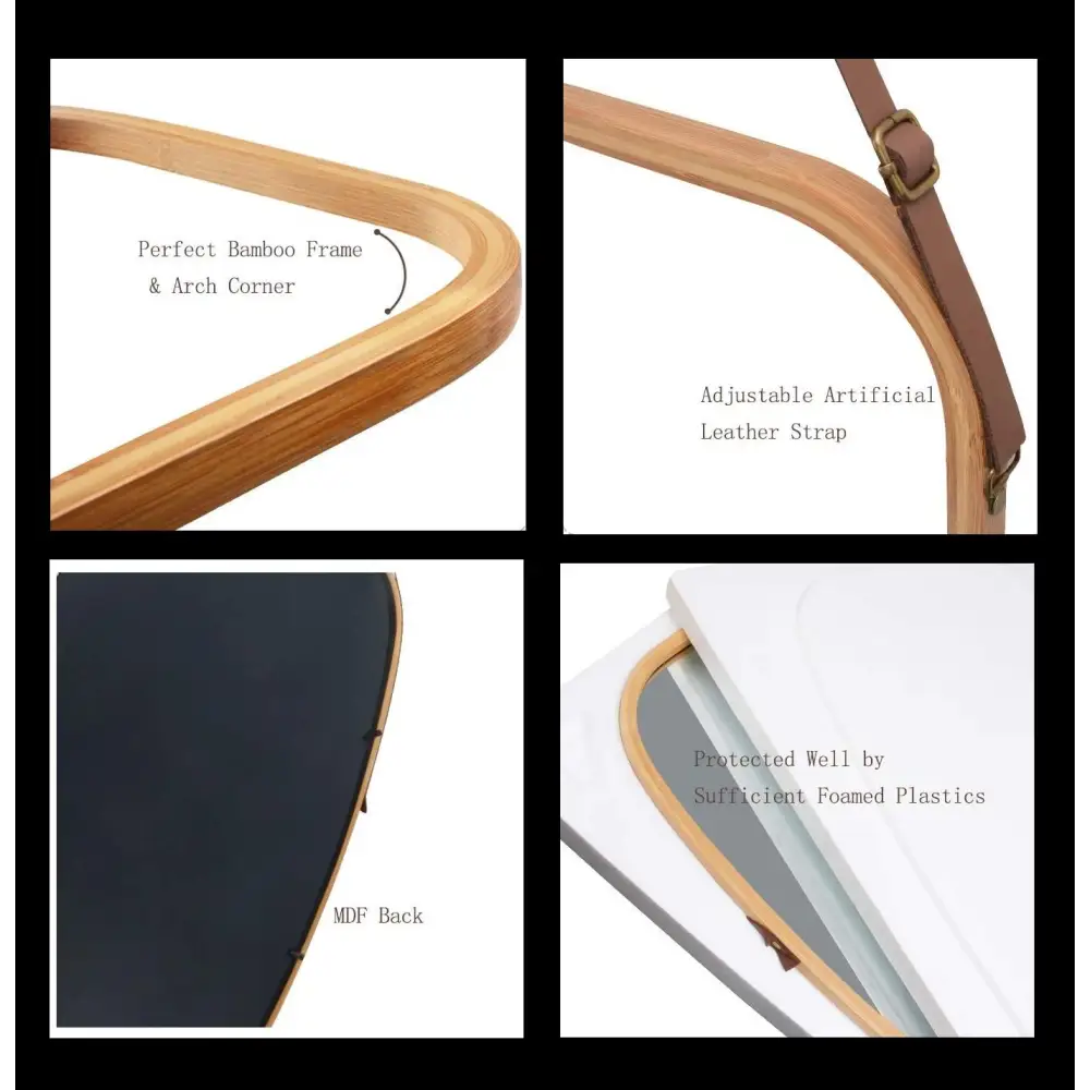 Hanging Full Length Wall Mirror - Solid Bamboo Frame and Adjustable Leather Strap for Bathroom and Bedroom - Health &
