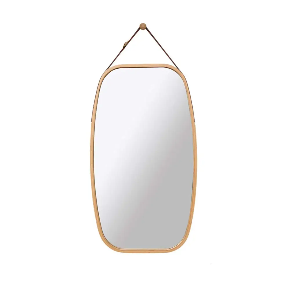 Hanging Full Length Wall Mirror - Solid Bamboo Frame and Adjustable Leather Strap for Bathroom and Bedroom - Health &
