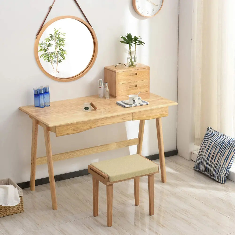 Hanging Round Wall Mirror 38 cm - Solid Bamboo Frame and Adjustable Leather Strap for Bathroom and Bedroom - Furniture