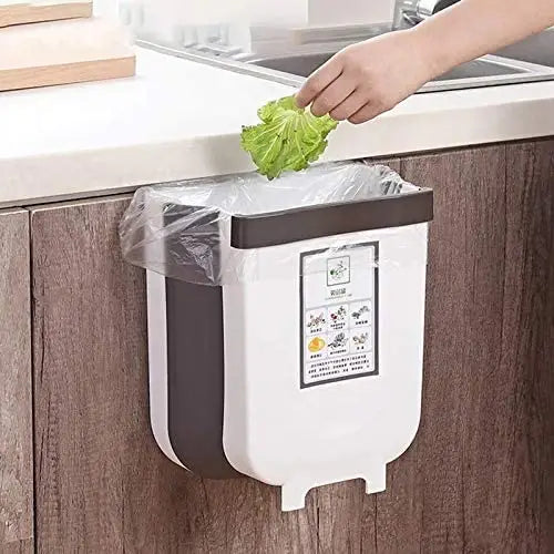 Hanging Trash Can Collapsible Small Garbage Waste Bin for Kitchen (White) - Home & Garden > Kitchen Bins